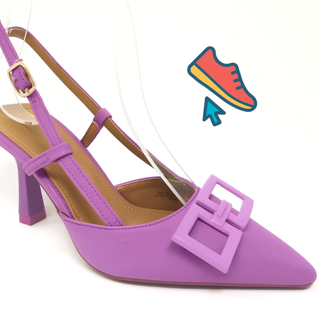 Tacón Slingback Lila Elegance – Hebilla XL y Punta Fina